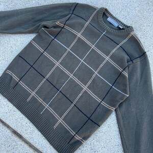 Vintage Oscar De La Renta Sweater Mens Large Green Plaid Crewneck Long Sleeve